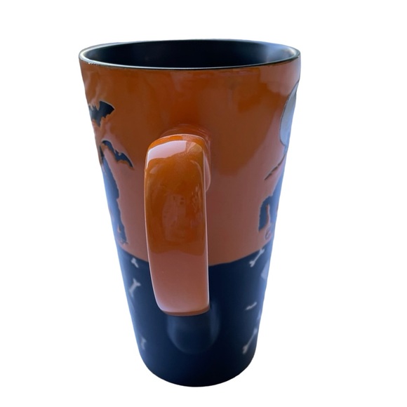 Halloween Tall 17 Oz Ceramic Mug Skeleton Black Cat Haunted House NEW - Picture 2 of 7